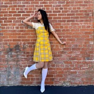 Clueless Cher Inspired Yellow Plaid Print Dress
